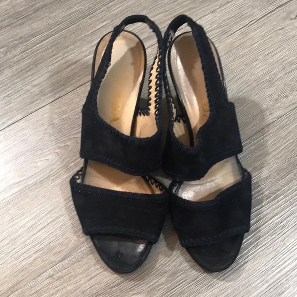 Prada Vintage Deep Navy Blue Suede Heeled Sandals size 6.5 - Picture 1 of 11